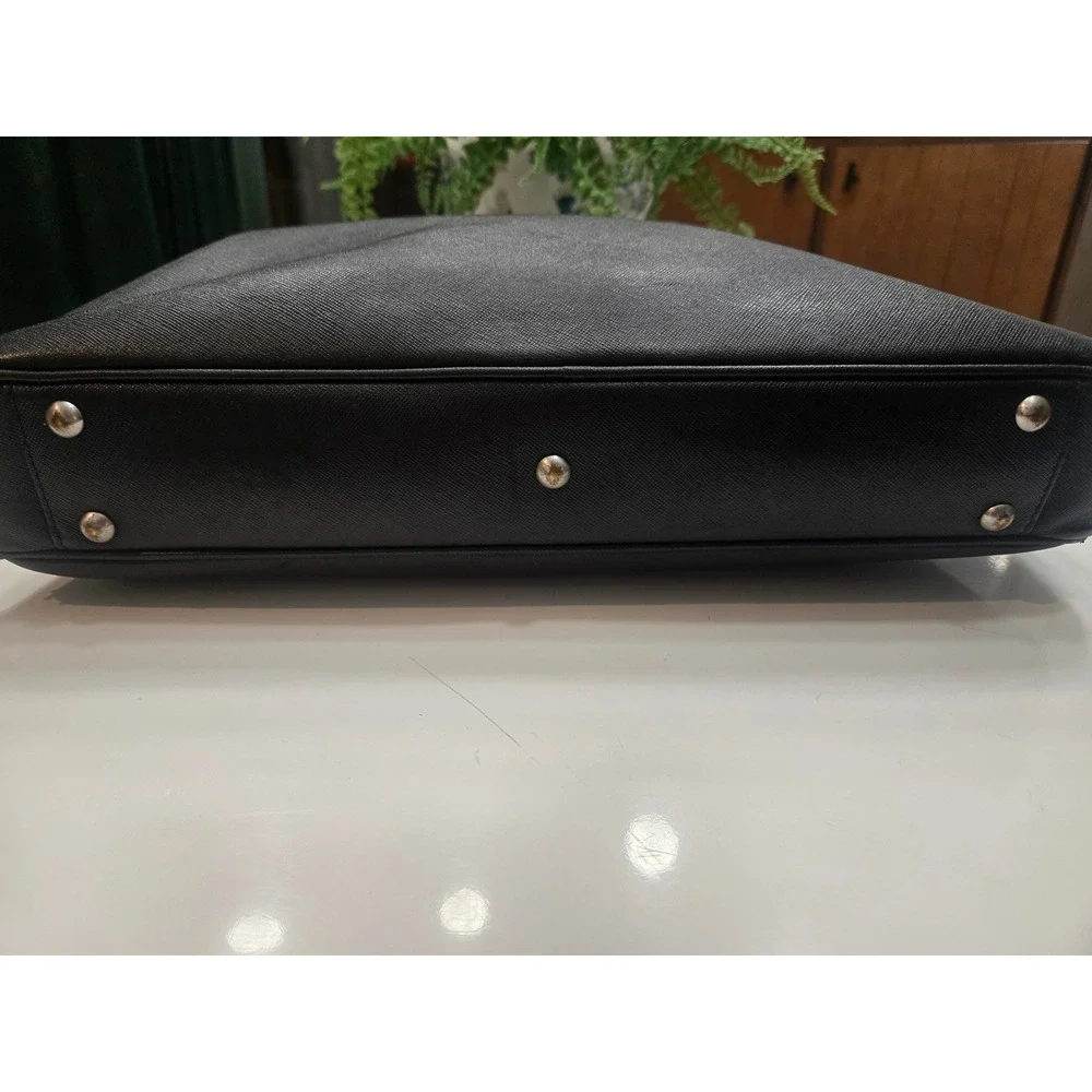 MCM Black Saffiano Leather Briefcase Laptop Bag Silver Hardware‎ Slim Business